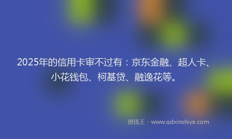2025年的信用卡审不过有：京东金融、超人卡、小花钱包、柯基贷、融逸花等。
