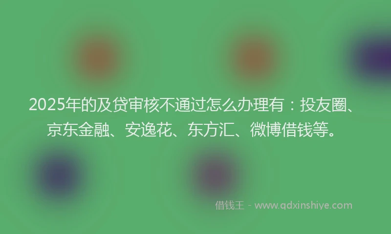 2025年的及贷审核不通过怎么办理有：投友圈、京东金融、安逸花、东方汇、微博借钱等。