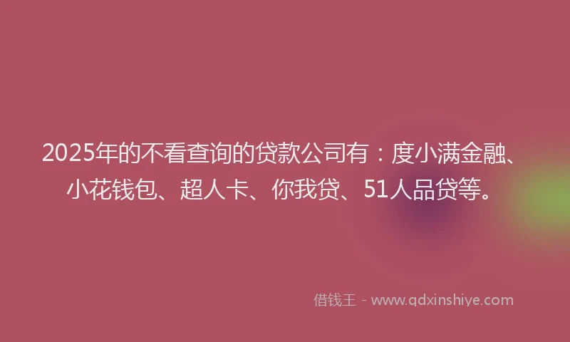 2025年的不看查询的贷款公司有：度小满金融、小花钱包、超人卡、你我贷、51人品贷等。