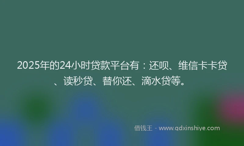 2025年的24小时贷款平台有：还呗、维信卡卡贷、读秒贷、替你还、滴水贷等。