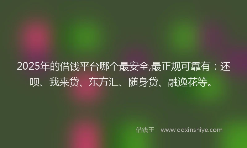 2025年的借钱平台哪个最安全,最正规可靠有：还呗、我来贷、东方汇、随身贷、融逸花等。