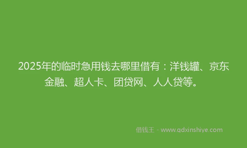 2025年的临时急用钱去哪里借有：洋钱罐、京东金融、超人卡、团贷网、人人贷等。