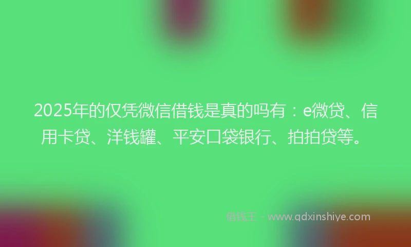 2025年的仅凭微信借钱是真的吗有：e微贷、信用卡贷、洋钱罐、平安口袋银行、拍拍贷等。