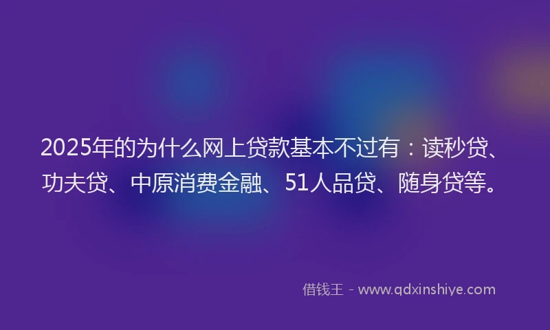 2025年的为什么网上贷款基本不过有：读秒贷、功夫贷、中原消费金融、51人品贷、随身贷等。