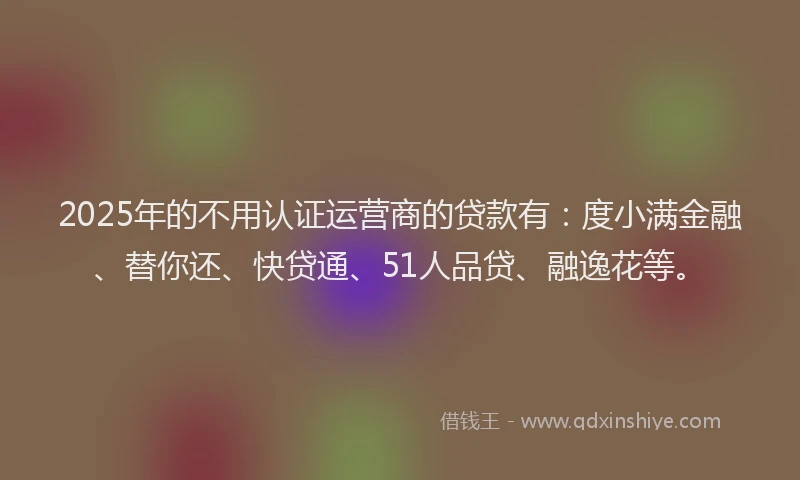 2025年的不用认证运营商的贷款有：度小满金融、替你还、快贷通、51人品贷、融逸花等。