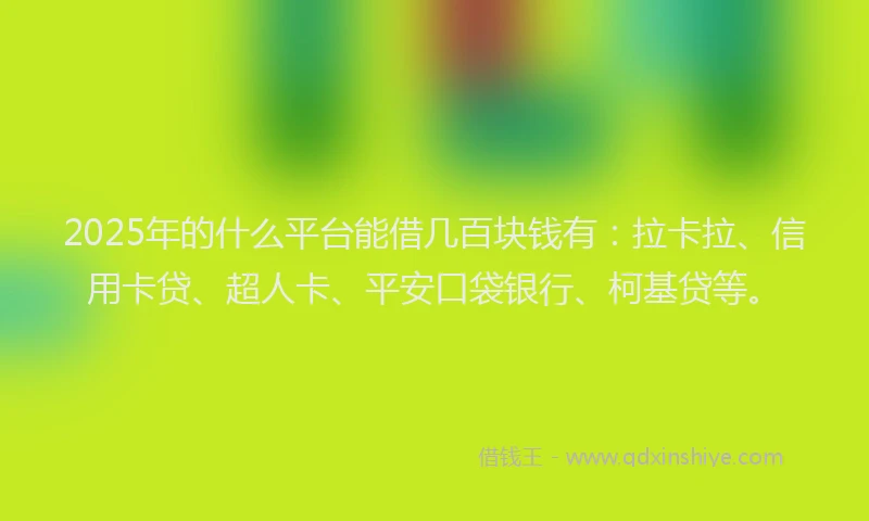 2025年的什么平台能借几百块钱有：拉卡拉、信用卡贷、超人卡、平安口袋银行、柯基贷等。