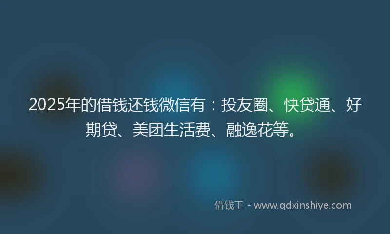 2025年的借钱还钱微信有：投友圈、快贷通、好期贷、美团生活费、融逸花等。