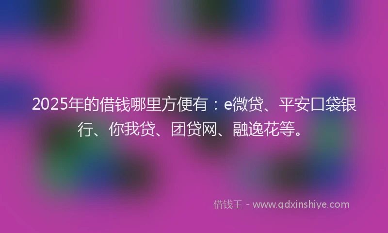 2025年的借钱哪里方便有：e微贷、平安口袋银行、你我贷、团贷网、融逸花等。
