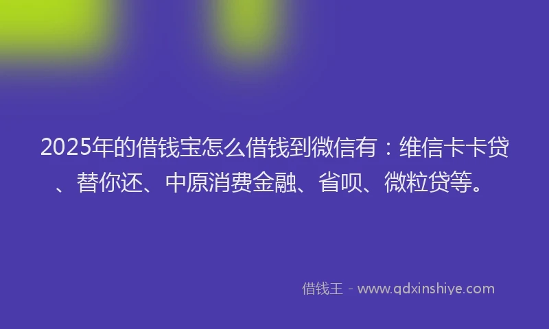 2025年的借钱宝怎么借钱到微信有：维信卡卡贷、替你还、中原消费金融、省呗、微粒贷等。