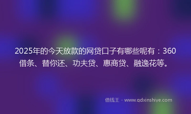 2025年的今天放款的网贷口子有哪些呢有：360借条、替你还、功夫贷、惠商贷、融逸花等。