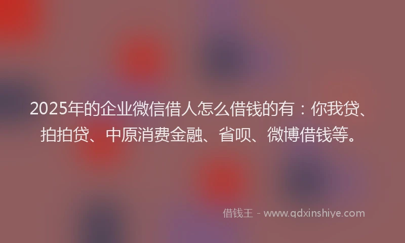 2025年的企业微信借人怎么借钱的有：你我贷、拍拍贷、中原消费金融、省呗、微博借钱等。