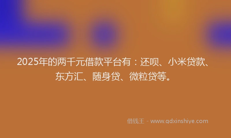 2025年的两千元借款平台有：还呗、小米贷款、东方汇、随身贷、微粒贷等。