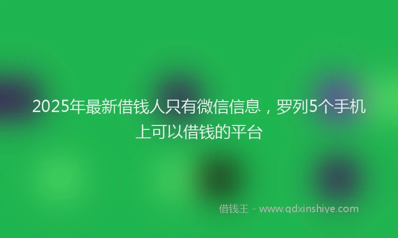 2025年最新借钱人只有微信信息，罗列5个手机上可以借钱的平台