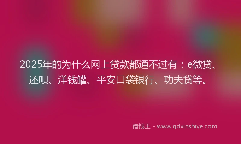 2025年的为什么网上贷款都通不过有：e微贷、还呗、洋钱罐、平安口袋银行、功夫贷等。
