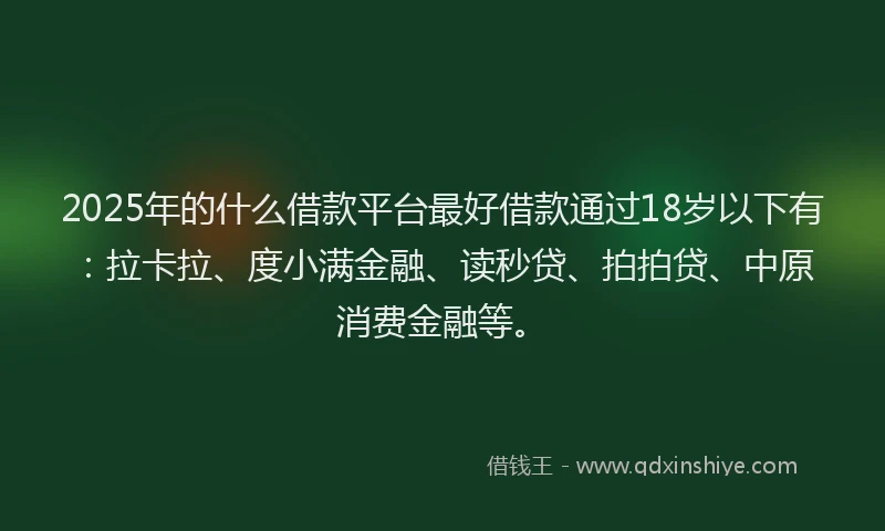 2025年的什么借款平台最好借款通过18岁以下有：拉卡拉、度小满金融、读秒贷、拍拍贷、中原消费金融等。