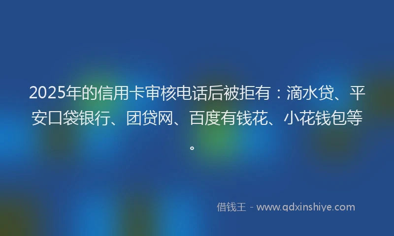 2025年的信用卡审核电话后被拒有：滴水贷、平安口袋银行、团贷网、百度有钱花、小花钱包等。
