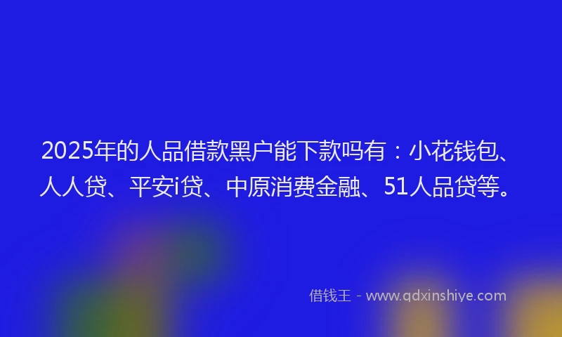 2025年的人品借款黑户能下款吗有：小花钱包、人人贷、平安i贷、中原消费金融、51人品贷等。