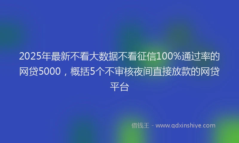 2025年最新不看大数据不看征信100%通过率的网贷5000，概括5个不审核夜间直接放款的网贷平台