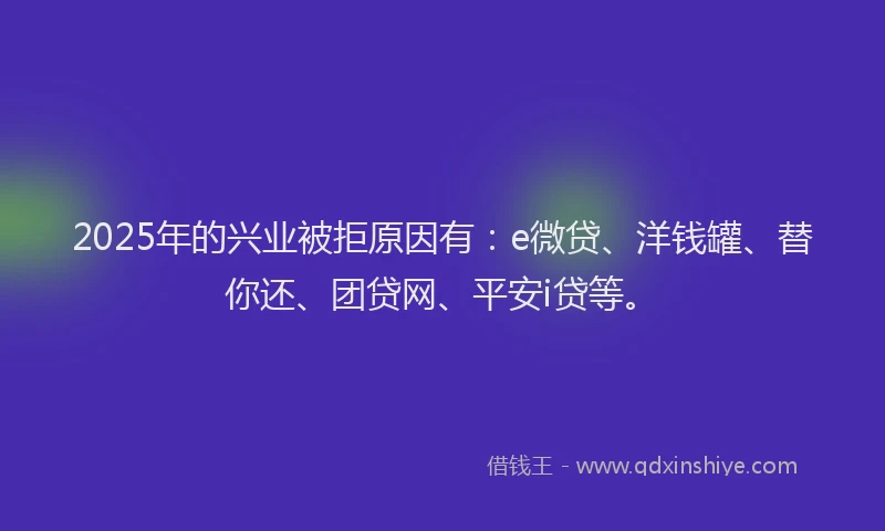 2025年的兴业被拒原因有：e微贷、洋钱罐、替你还、团贷网、平安i贷等。