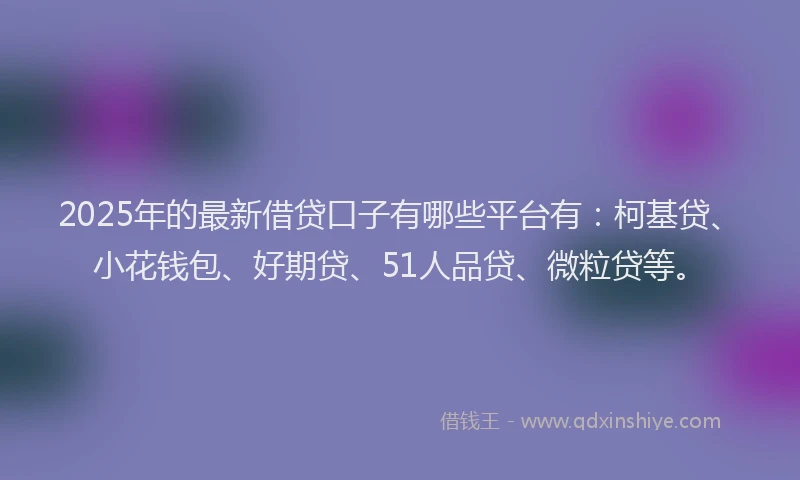 2025年的最新借贷口子有哪些平台有：柯基贷、小花钱包、好期贷、51人品贷、微粒贷等。
