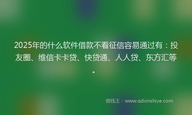 2025年的什么软件借款不看征信容易通过有：投友圈、维信卡卡贷、快贷通、人人贷、东方汇等。