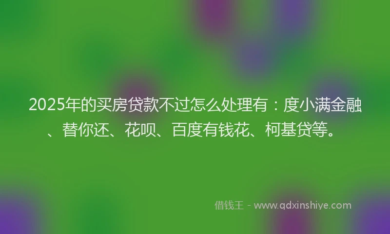 2025年的买房贷款不过怎么处理有：度小满金融、替你还、花呗、百度有钱花、柯基贷等。