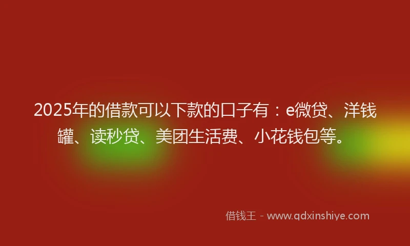 2025年的借款可以下款的口子有：e微贷、洋钱罐、读秒贷、美团生活费、小花钱包等。