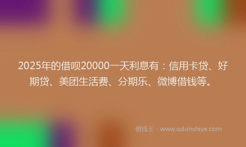 2025年的借呗20000一天利息有：信用卡贷、好期贷、美团生活费、分期乐、微博借钱等。
