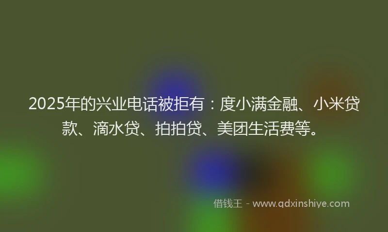 2025年的兴业电话被拒有：度小满金融、小米贷款、滴水贷、拍拍贷、美团生活费等。