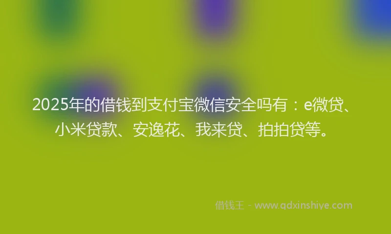 2025年的借钱到支付宝微信安全吗有：e微贷、小米贷款、安逸花、我来贷、拍拍贷等。