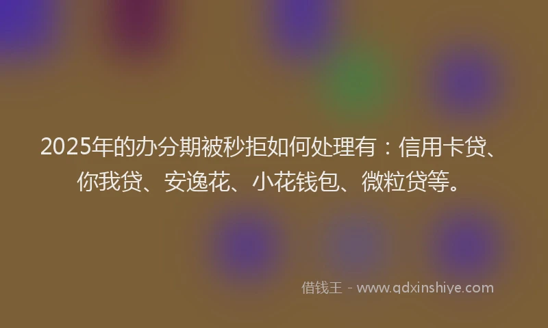2025年的办分期被秒拒如何处理有：信用卡贷、你我贷、安逸花、小花钱包、微粒贷等。