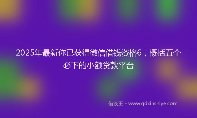 2025年最新你已获得微信借钱资格6，概括五个必下的小额贷款平台