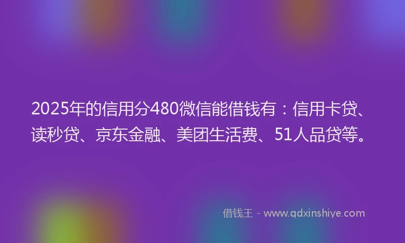 2025年的信用分480微信能借钱有：信用卡贷、读秒贷、京东金融、美团生活费、51人品贷等。