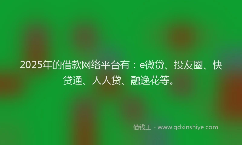 2025年的借款网络平台有：e微贷、投友圈、快贷通、人人贷、融逸花等。