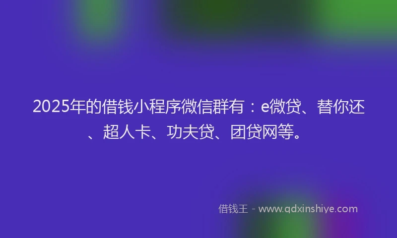 2025年的借钱小程序微信群有：e微贷、替你还、超人卡、功夫贷、团贷网等。