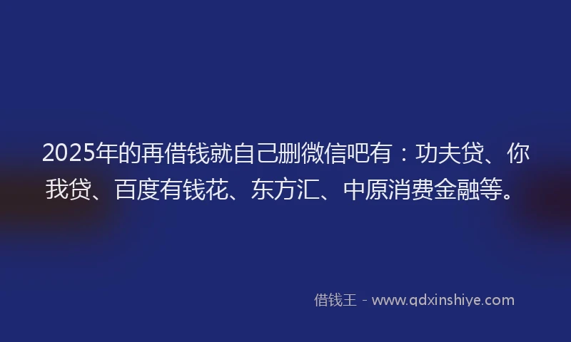 2025年的再借钱就自己删微信吧有：功夫贷、你我贷、百度有钱花、东方汇、中原消费金融等。