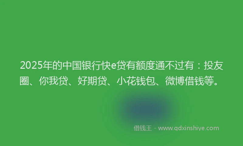 2025年的中国银行快e贷有额度通不过有：投友圈、你我贷、好期贷、小花钱包、微博借钱等。