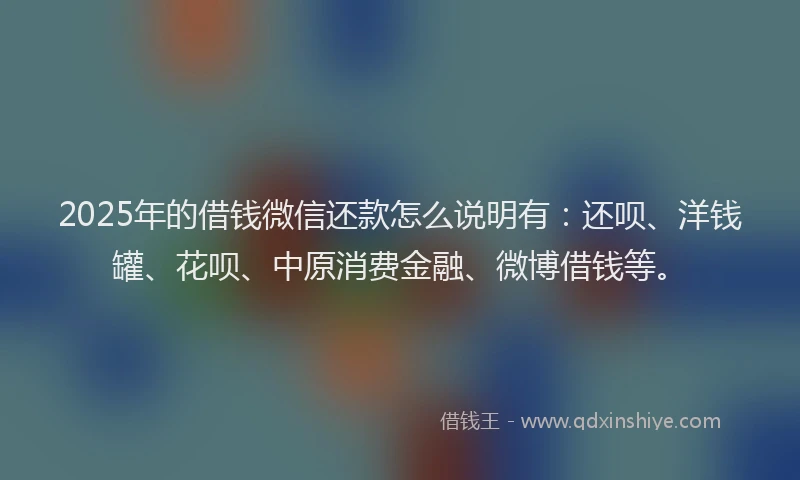 2025年的借钱微信还款怎么说明有：还呗、洋钱罐、花呗、中原消费金融、微博借钱等。