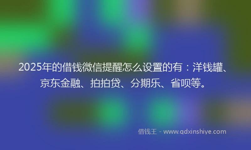 2025年的借钱微信提醒怎么设置的有：洋钱罐、京东金融、拍拍贷、分期乐、省呗等。