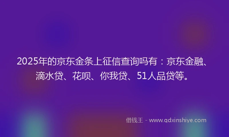 2025年的京东金条上征信查询吗有：京东金融、滴水贷、花呗、你我贷、51人品贷等。