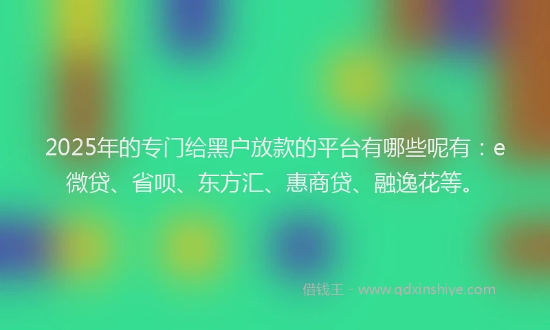 2025年的专门给黑户放款的平台有哪些呢有：e微贷、省呗、东方汇、惠商贷、融逸花等。