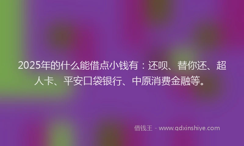 2025年的什么能借点小钱有：还呗、替你还、超人卡、平安口袋银行、中原消费金融等。