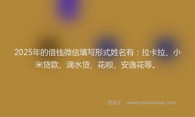 2025年的借钱微信填写形式姓名有：拉卡拉、小米贷款、滴水贷、花呗、安逸花等。