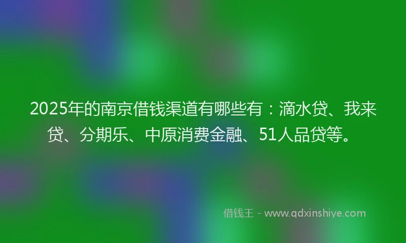 2025年的南京借钱渠道有哪些有：滴水贷、我来贷、分期乐、中原消费金融、51人品贷等。