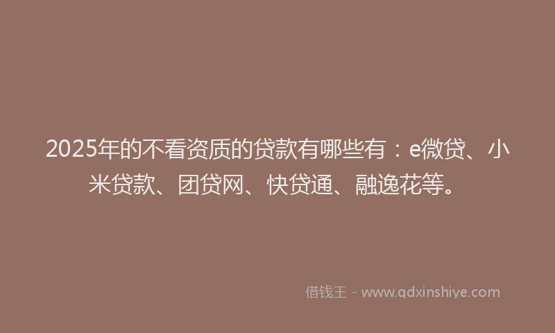 2025年的不看资质的贷款有哪些有：e微贷、小米贷款、团贷网、快贷通、融逸花等。