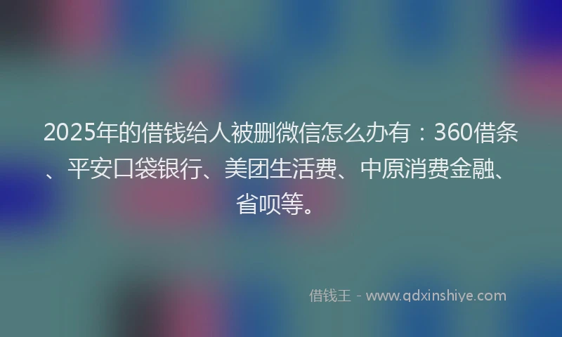 2025年的借钱给人被删微信怎么办有：360借条、平安口袋银行、美团生活费、中原消费金融、省呗等。