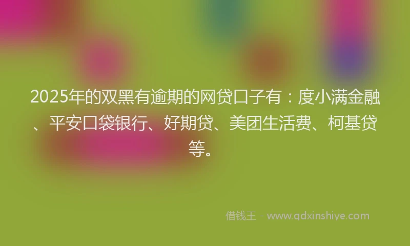 2025年的双黑有逾期的网贷口子有：度小满金融、平安口袋银行、好期贷、美团生活费、柯基贷等。