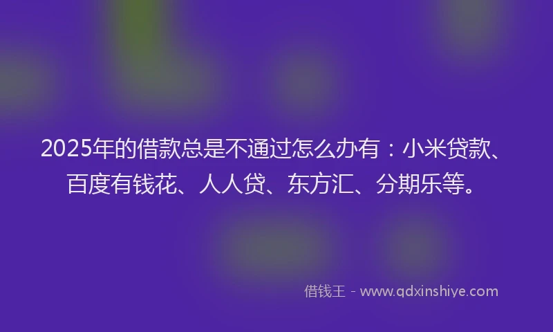 2025年的借款总是不通过怎么办有：小米贷款、百度有钱花、人人贷、东方汇、分期乐等。