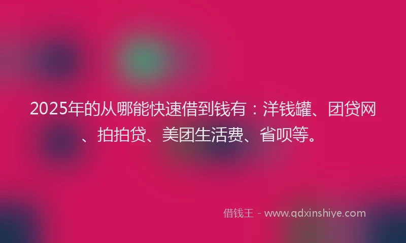 2025年的从哪能快速借到钱有：洋钱罐、团贷网、拍拍贷、美团生活费、省呗等。