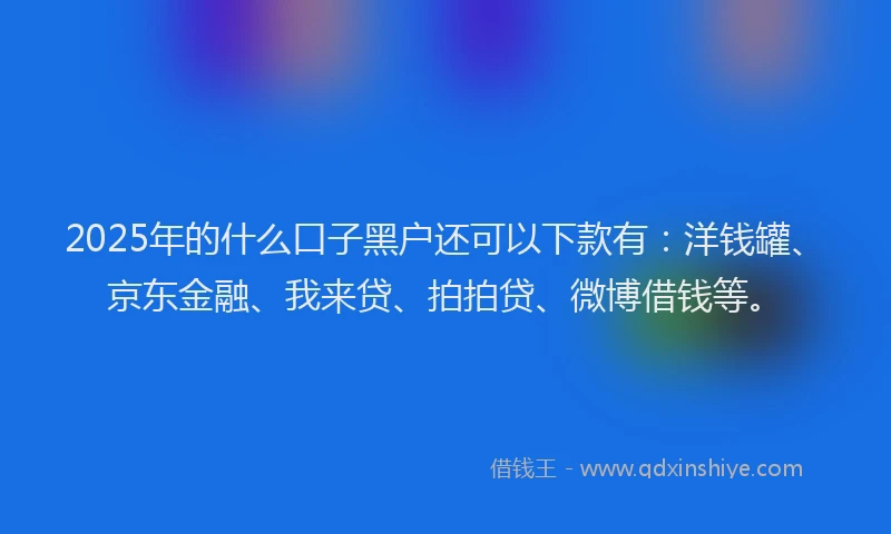 2025年的什么口子黑户还可以下款有：洋钱罐、京东金融、我来贷、拍拍贷、微博借钱等。